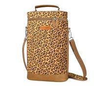 Kato Tirrinia Insulated Wine Cooler Bag Leakproof Padded Portable Wine Carrier with Shoulder Strap 2 Bottle Wine Bag for Camping Travel Beach Picnic Gift for Wine Lovers Leopard Printed