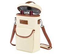 Kato Tirrinia Insulated Wine Cooler Bag Leakproof Padded Portable Wine Carrier with Shoulder Strap 2 Bottle Wine Bag for Camping Travel Beach Picnic Wine Lovers Gift Beige