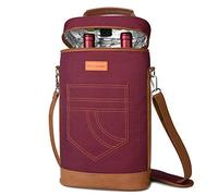 Kato Tirrinia Insulated Wine Cooler Bag Leakproof Padded Portable Wine Carrier with Shoulder Strap 2 Bottle Wine Bag for Camping Travel Beach Picnic Gift for Wine Lovers Red