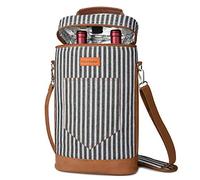 Kato Tirrinia Insulated Wine Cooler Bag Leakproof Padded Portable Wine Carrier with Shoulder Strap 2 Bottle Wine Bag for Camping Travel Beach Picnic Gift for Wine Lovers Stripe Printed