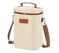 Kato Tirrinia Insulated Wine Cooler Bag with Shoulder Strap - 4 Bottle Travel Padded Portable Wine Carrier Tote Bag for Picnic and Camping, Wine Lover Gift, Beige