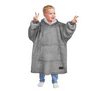 Kato Tirrinia Oversized Hoodie Blanket for Kids, Cosy Warm Sherpa Wearable Blanket Sweatshirt for Girls Boys, Super Soft Kangaroo Pocket Hooded Pullover Gift for Children Pre-teen, Ash Grey