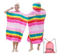 Kato Tirrinia Poncho Towel Adult, Large Changing Robe Towel, Surf Beach Towel, Quick Dry Swim Robe with Hood, Super Water Absorbent, Soft & Light Weight, Men Women Rainbow