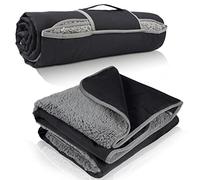 Kato Tirrinia Warm Waterproof Outdoor Blanket with Sherpa, Windproof Camping Travel Blankets, Foldable Picnic Blanket for Stadium, Grass, Car, Hiking, Road Trip, 130 x 150 cm - Black