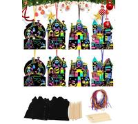 KATOOM 24pcs House Scratch Art for Kids-Magic Scratch Art Paper Arts and Crafts for Kids Children DIY Christmas Halloween Party Supplies Scratch Art Activities Kit Nightmare Before Christmas Decor