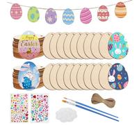 KATOOM 50Pcs Easter Craft for Kids Unfinished Wooden Slices 50mm Easter Hanging Decorations Egg Shaped Blank Wood Cutout Chips Easter DIY Party Supplies Crafting Activities Gift Party Decor