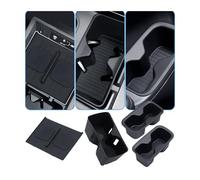 KATORN 1st & 2nd Row Cup Holder Insert & Wireless Charging Protective Mat for Hyundai Santa Fe 2026 2025 2024, Center Console Interior Accessories Cup Holder & Wireless Charger Cover Pad, Black