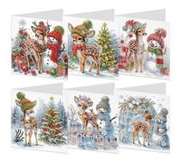 KATREU 6PCS Diamond Art Christmas Cards, 5D DIY Snowman Greeting Cards, Handmade Festival Postcards Xmas Gift (Christmas-6)