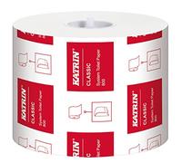 Katrin 156005 Classic System toilet paper, 2 ply, white, 100% virgin fibre, for use with Katrin Inclusive System Toilet Dispenser, 800 sheets per roll, 36 rolls per case