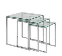 Katrine Nest of Tables with Glass Top Set of 3 Furniture To Go Silver One Size