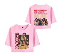 KATSEYE 2025 The Beautiful Chaos Tour Merch Crop T-Shirt - Women’s Short Sleeve EYEKONS Fan Support Tee Concert Apparel for K-Pop Fans (Pink,XS)