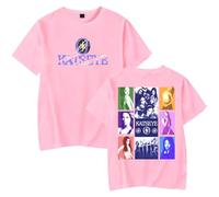 Katseye Beautiful Chaos Merch T-Shirt Unisex Casual Crewneck Short Sleeve Fashion Tee (M,Pink)