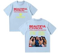 KATSEYE Beautiful Chaos Tour 2025 T-Shirt Unisex Cotton Short Sleeve Round Neck Tee Fashion Retro Hip-Hop Streetwear-Blue||m