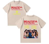 KATSEYE Beautiful Chaos Tour 2025 T-Shirt Unisex Cotton Short Sleeve Round Neck Tee Fashion Retro Hip-Hop Streetwear-Khaki||x_l