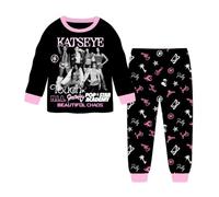 KATSEYE Girls Long Sleeve 2 Piece Outfits Music Pop Star Graphic Daily Wear | K-POP Crew Neck Top & All Over Star Letter Print Pants Set, Soft Casual Sportswear Party Sets for Daily Wear Birthday Gift