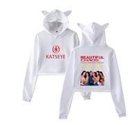 Katseye The Beautiful Chaos Tour Hoodies Kawaii Cat Ear Drawstring Hoodies Sweatshirt Concert Pullovers (2,XL)