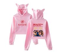 Katseye The Beautiful Chaos Tour Hoodies Kawaii Cat Ear Drawstring Hoodies Sweatshirt Concert Pullovers (5,XXL)