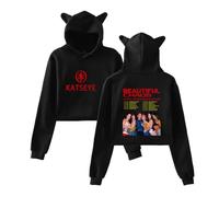 Katseye The Beautiful Chaos Tour Hoodies Kawaii Cat Ear Drawstring Hoodies Sweatshirt Concert Pullovers (1,S)