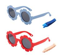 Katslyn 2PCS Baby Sunglasses with Strap, Flexible Polarized Toddler Sunglasses 0-24 Months, Cute Flowers Uv400 Protection, Suitable for Newborn Baby Girls Boys, Dark Blue and Red
