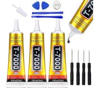 Katslyn 3Pcs 15ml T7000 Super Glue,Tyre Glue,Phone Screen Glue,Black Super Glue,Suitable for Precision Repairs,Very Suitable for Mobile Phones,Electronic Products,Jewelry and Crafts (With Tools × 9)