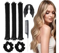 Katslyn 3Pcs Overnight Heatless Curls Blowout Rods,Overnight Blowout Rods with Square Head Scarf&Hair Bands&Comb,Sleep In Heatless Flexi Curling Rod,Blow Out Rods, Dly Curling Rod No Heat Curls Set