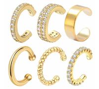Katslyn 6Pcs Ear Cuff No Piercing, Gold Clip-on Earrings, Adjustable, Fake Earrings for Women & Girls - Valentine's Day Gifts