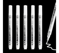 Katslyn 6pcs Permanent Acrylic Markers, White Paint Pens Acrylic White Marker Pens, Quick Drying, Waterproof, No Fading, No Dirty Hands, for Paper Rock Wood Fabric Glass Ceramic Plastic