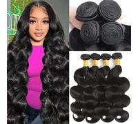 Katspon 12A Bundles 20" 24" 26" Body Wave 100% Unprocessed Brazilian Human Hair Bundles 4 Bundles Quick Weave Natural Black