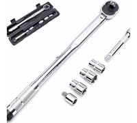KATSU 1/2-Inch Drive Click Torque Wrench Socket Ratchet Handle 28-210Nm with 17 19 21mm Sockets + 1/2 Inch to 3/8 Inch Adaptor + 125mm Extension Bar 423900