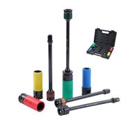 KATSU 1/2 Inch Drive Wheel Protector Impact Deep Sockets 17-22mm Thin Wall and 8 Inch Torque Limiting Extension Bars 65-90 ft.-lb.Torque, Chrome Moly Steel, 8 Pieces Set