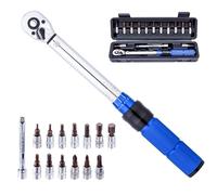 KATSU 1/4 Inch Drive Click Torque Wrench 15 PCs Set 2-24 Nm 72 Teeth Bike Torque Wrench with Hex & Torx Socket Bits and Extension Bar for Road and Mountain Bicycles Repair