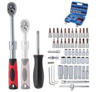 KATSU 1/4 Inch Drive Extendable Wrench Socket Set 51 PCs 72 Teeth Telescopic Quick Release Socket Ratchet Wrench, Chrome Vanadium Steel, Auto Repairing Garage Mechanic Tool