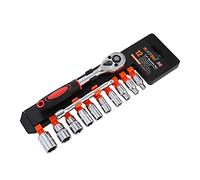 KATSU 1/4 Inch Socket Set 12Pcs, 4-13mm Metric Drive with 24-Teeth Quick-Released Ratchet Wrench and 4" Extension Bar, High Grade Chrome Vanadium Steel, Auto Repairing Garage Tool 420340