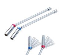 KATSU 14mm 16mm Swivel Magnetic Spark Plug Socket Wrench 3/8" Drive 12-Point 2 PCs Long Flexible Wobble Thin Wall Removal Tool, Chrome Vanadium Steel, Car Auto Repair Garage Tool