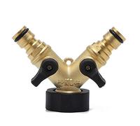 KATSU 2 Way Brass Tap Garden Hose Splitter, Y Valve Double Water Tap Divider Adaptor Irrigation Hose Connector with Individual On/Off Valves for Outdoor Cleaning Watering