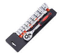 KATSU 3/8 Inch Socket Set 12Pcs, 10-24mm Metric Drive with 24-Teeth Quick-Released Ratchet Wrench and 6" Extension Bar, High Grade Chrome Vanadium Steel, Auto Repairing Garage Tool 420341