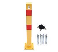 KATSU Car Parking Space Lock Bollard, Solid Steel High Visibility Yellow and Red Lockable Fold Down Car Parking Barrier Post, Private Car Park Driveway Guard Saver Blocker, Upper Lock, 70cm Height