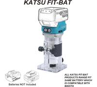KATSU FIT-BAT 18V Brushless Cordless Wood Trimmer Laminator Router Joiners Tool with Trimmer Base, 3 Chucks Collets 1/4", 6mm and 8mm, No Battery and Charger 102770