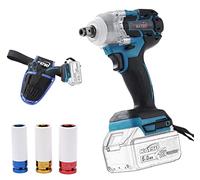 KATSU FIT-BAT 21V 18V Cordless Brushless Impact Wrench 400N.M 1/2 Inch with Socket Set, Brushless Motor, Dual Speed Automatic Power Tool, Without Batteries (Body Only) 102493