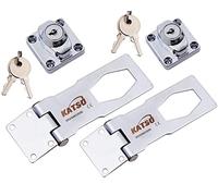 KATSU Keyed Hasp Locks 4 Inch 2 Pack Door Lock Hasp and Staple Locking Padlock Safety Lock Latch with Keys, Chrome Polished, for Shed Cabinet Cupboard Drawer Gate