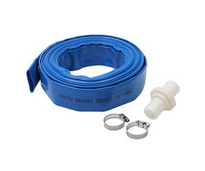 KATSU Layflat Discharge Hose Pipe 10m x 32mm 1-1/4 Inch Diameter with 2 Clips and Quick Coupler Connector, Fits Submersible & Other Water Pumps for Draining Pond, Garden Irrigation, Hot Tub, Pool