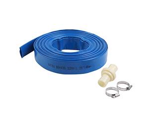 KATSU Layflat Discharge Hose Pipe 20m x 32mm 1-1/4 Inch Diameter with 2 Clips and Quick Coupler Connector, Fits Submersible & Other Water Pumps for Draining Pond, Garden Irrigation, Hot Tub, Pool