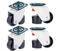 KATSU Levelling Castors 4PCs, 550 KG Static Load Capacity, 50mm Diameter Retractable Leveling Swivel Casters Plate Wheels Adjustable Height for Furniture Trolley Dolly Workbench