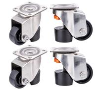 KATSU Levelling Castors 4PCs, 550KG Static Load Capacity, Stainless Steel 50mm Diameter Retractable Leveling Swivel Casters Plate Wheels Adjustable Height for Furniture Trolley Workbench