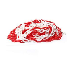KATSU Plastic Chain Barrier 25 Meters 8mm x 25m High Visibilty White and Red Plastic Link Chain for Warning Safety Parking Space, Crowd Control, Traffic, Queuing Line 990943