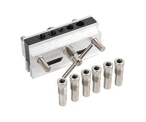 KATSU Self Centering Dowelling Jig Kit, Metric Sizes, Hole Drilling Guide Woodworking Positioner Locator Tool for Thick Timbers 105408