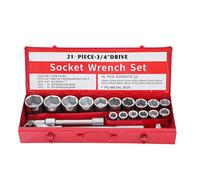 KATSU Socket Wrench Set 3/4 Inch 21PCs,19-50mm Metric 6-Point Hex Drive with 24-Teeth Ratchet Wrench in Steel Case, Mechanic Tool Set, for DIY Garage Auto Car Repair (Budget)