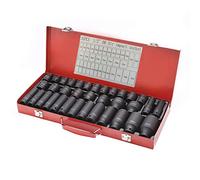 KATSU Tools 1/2 Inch Drive Heavy Duty Impact Socket Set 35 Pieces 8-32mm Metric Deep & Standard Sockets, Chrome Moly Steel, for Impact Wrench Automotive Repair, Model 420445