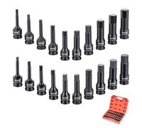 KATSU Tools 1/2-Inch Drive Impact Hex Allen Bit Socket Set 20 PCs, Metric and Imperial Size, H6 - H19 and H1/4" - H3/4", CR-MO Steel, 78mm Length 420413