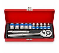 KATSU Tools 1/2 Inch Drive Socket Set 12PCs, 10-24mm Metric in Steel Case